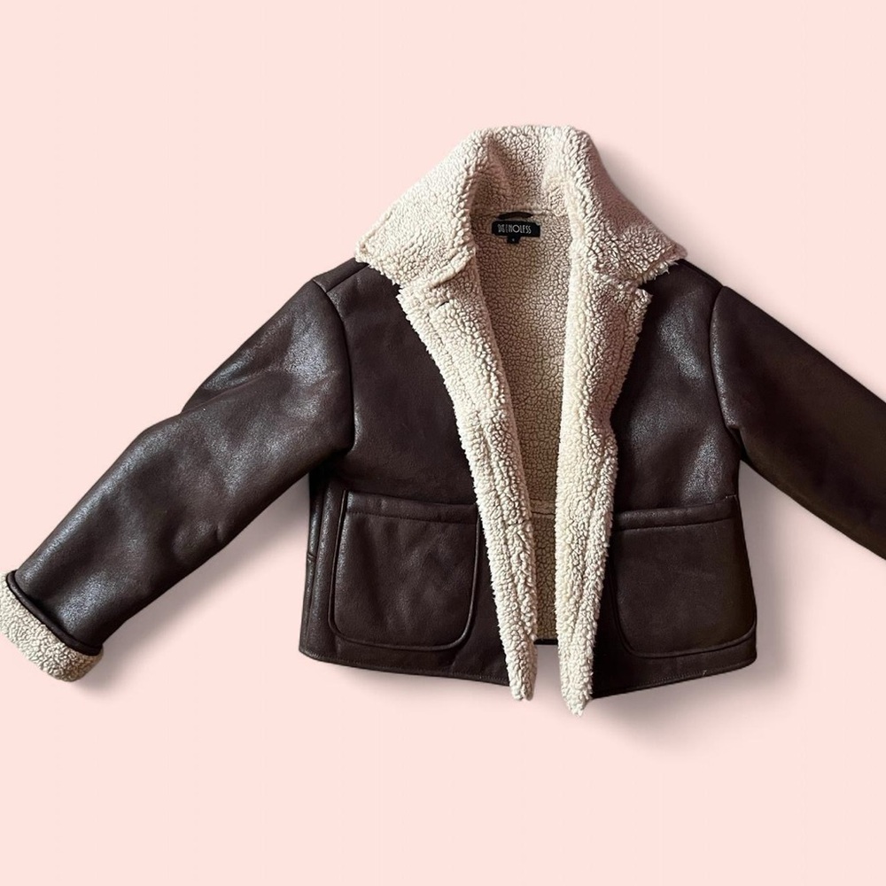 Brown Faux Leather Jacket with Cream Sherpa Lining